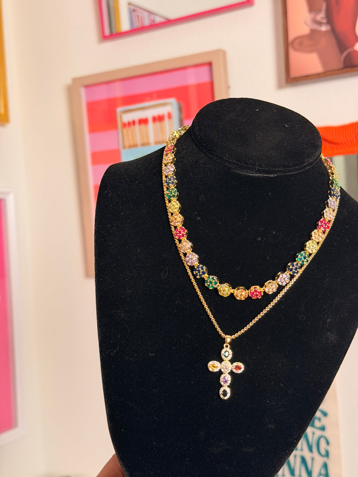 Colorful 2 Pcs Gem Necklace Stack