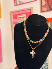 Colorful 2 Pcs Gem Necklace Stack