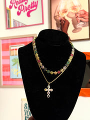 Colorful 2 Pcs Gem Necklace Stack