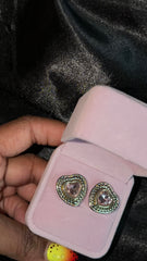 2 tone pink heart earrings